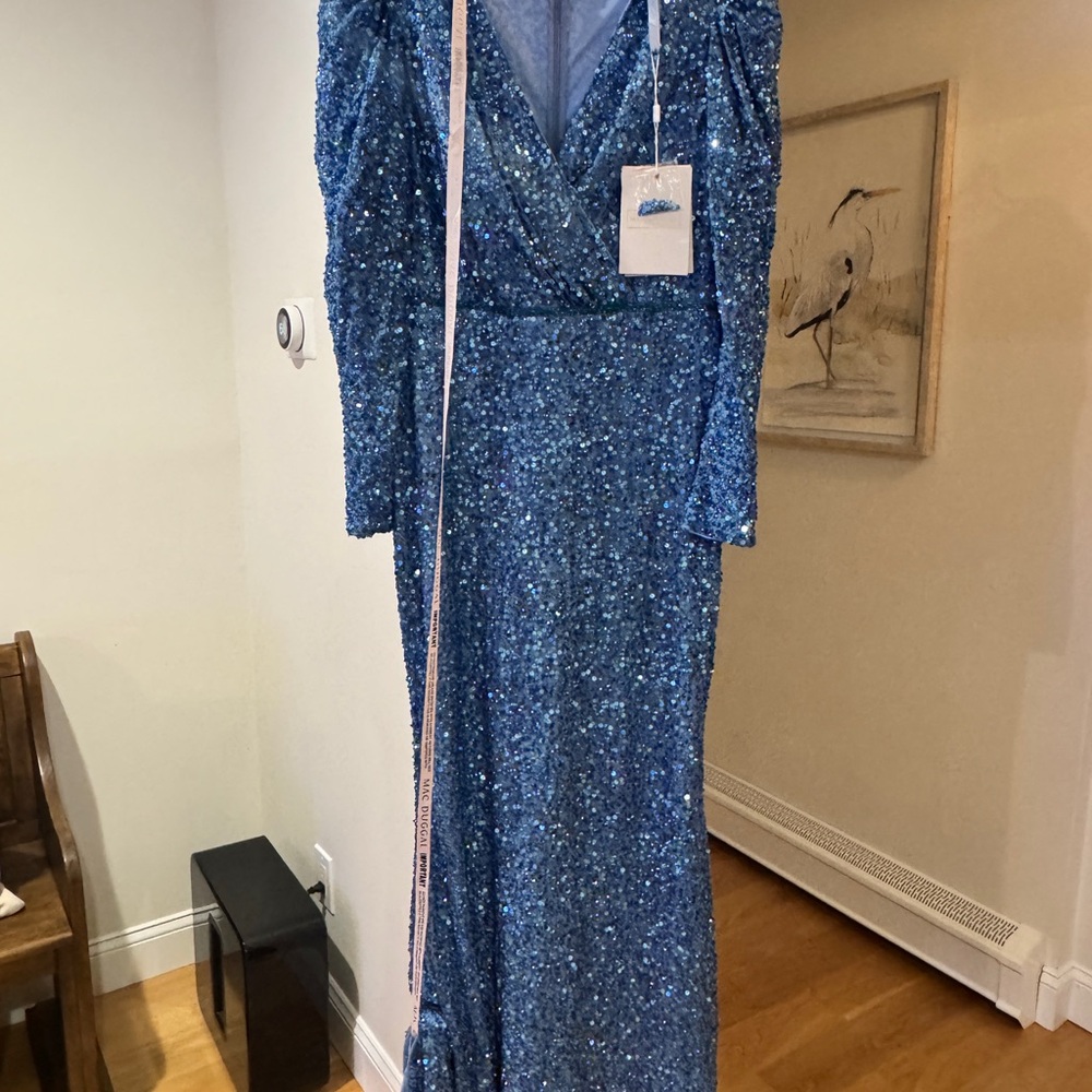 Mac Duggal Blue Long-Sleeve Sequin Gown - Picture 3 of 7